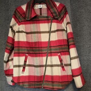 Cabi Shelter Jacket - Red and Cream Plaid Jacket - Medium